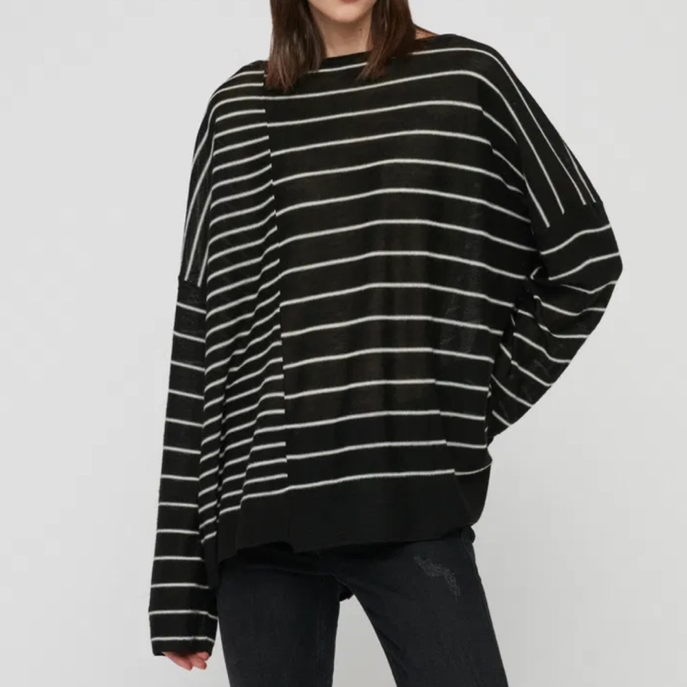 All Saints Cali Jumper Black and White Striped Sweater NWOT